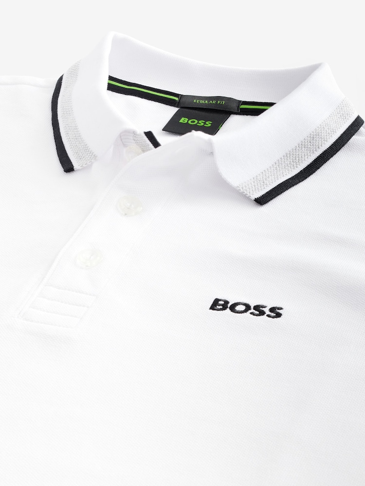 BOSS White Tipped Paddy 100% Cotton Polo Shirt - Image 6 of 8