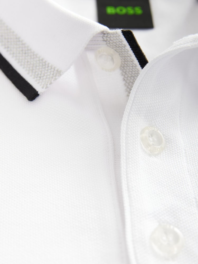 BOSS White Tipped Paddy 100% Cotton Polo Shirt - Image 7 of 8
