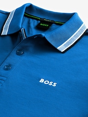 Синий/белый - BOSS рубашка поло из 100% хлопка с контрастной отделкой - Image 6 of 8