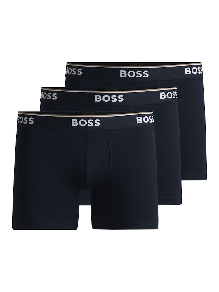 Синий - BOSS Power Stretch Cotton 3 Pack Boxers - Image 5 of 5