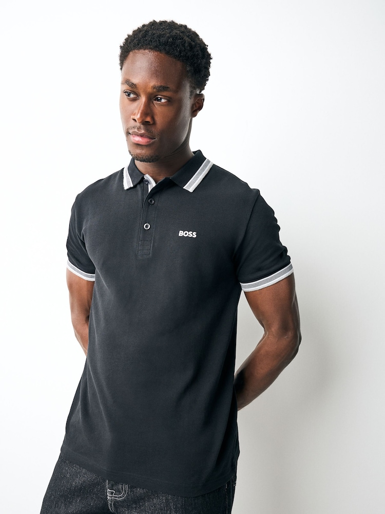 BOSS Black Tipped Paddy 100% Cotton Polo Shirt - Image 1 of 8
