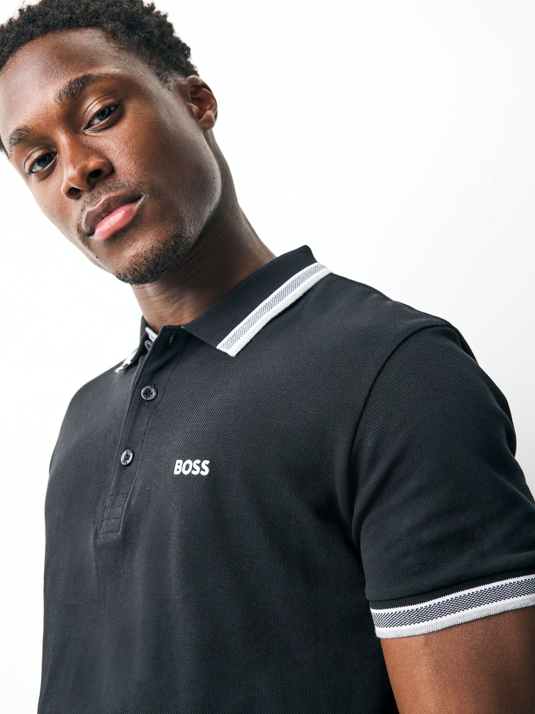 Buy BOSS Black/Grey Regular Fit Short Sleeve Paddy Polo Shirt from