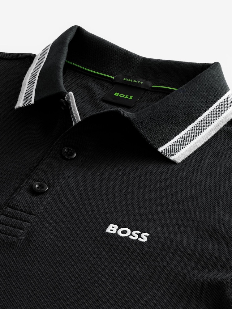 BOSS Black Tipped Paddy 100% Cotton Polo Shirt - Image 6 of 8