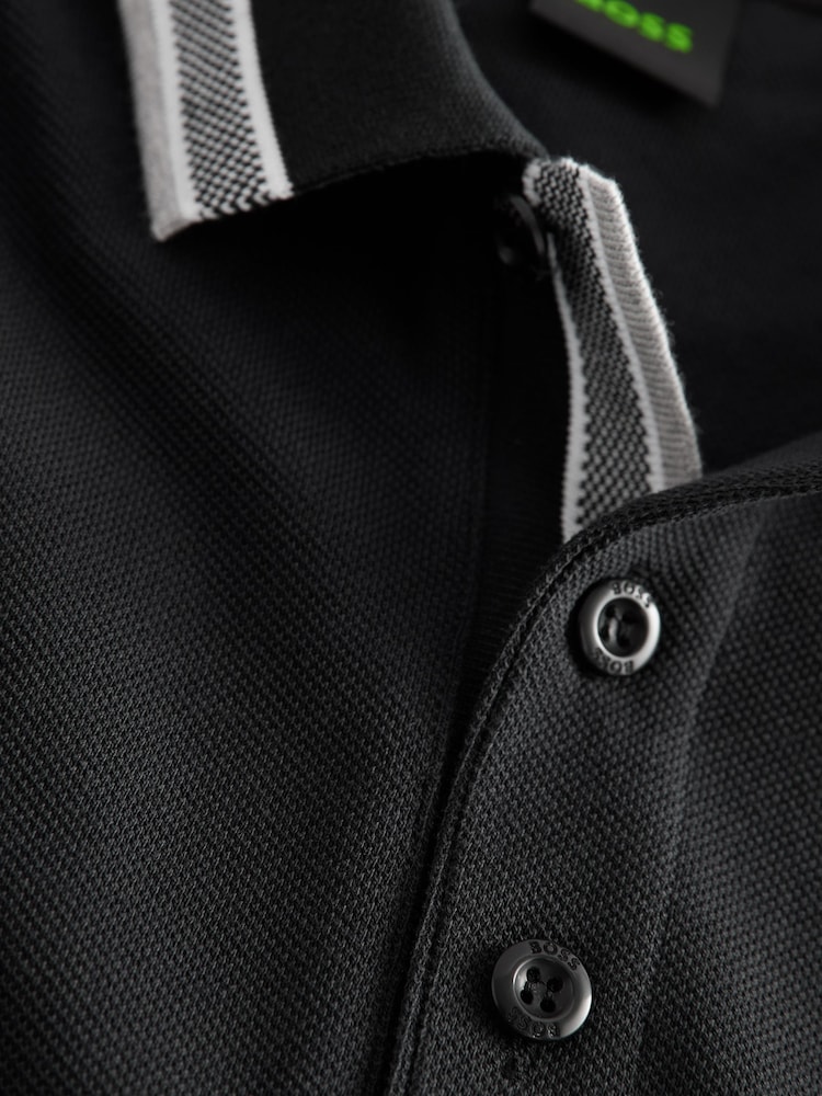 BOSS Black Tipped Paddy 100% Cotton Polo Shirt - Image 7 of 8