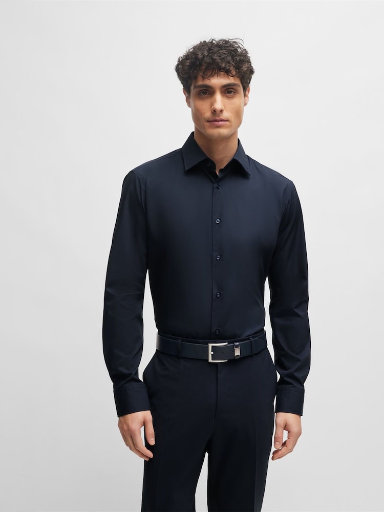BOSS Navy Blue Joe Regular Fit Stretch Poplin Oxford Shirt - Image 1 of 5