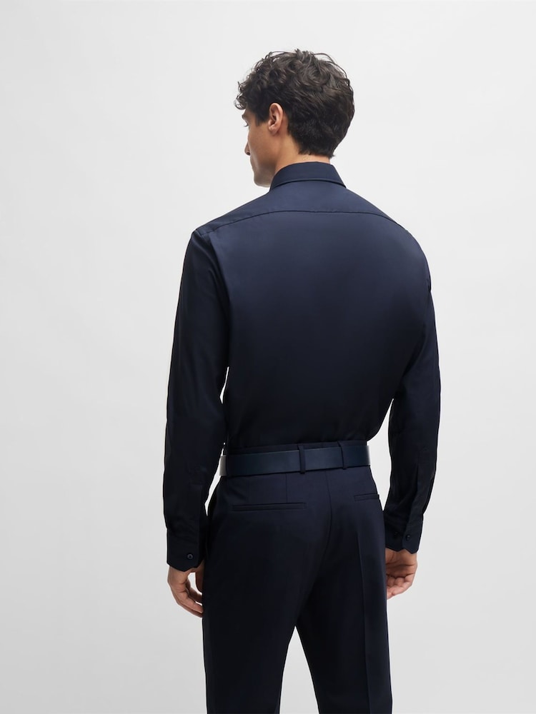 BOSS Navy Blue Joe Regular Fit Stretch Poplin Oxford Shirt - Image 2 of 5