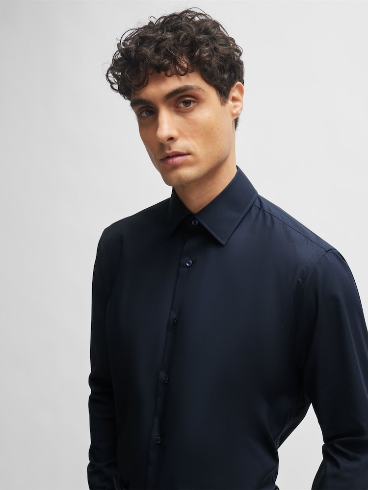 BOSS Navy Blue Joe Regular Fit Stretch Poplin Oxford Shirt - Image 5 of 5