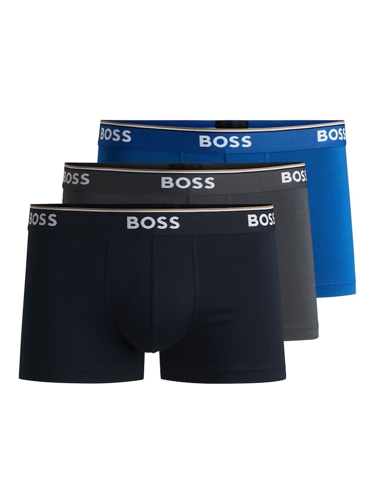 BOSS Navy/Grey/Blue Power Stretch Cotton 3 Pack Boxers - Image 1 of 7