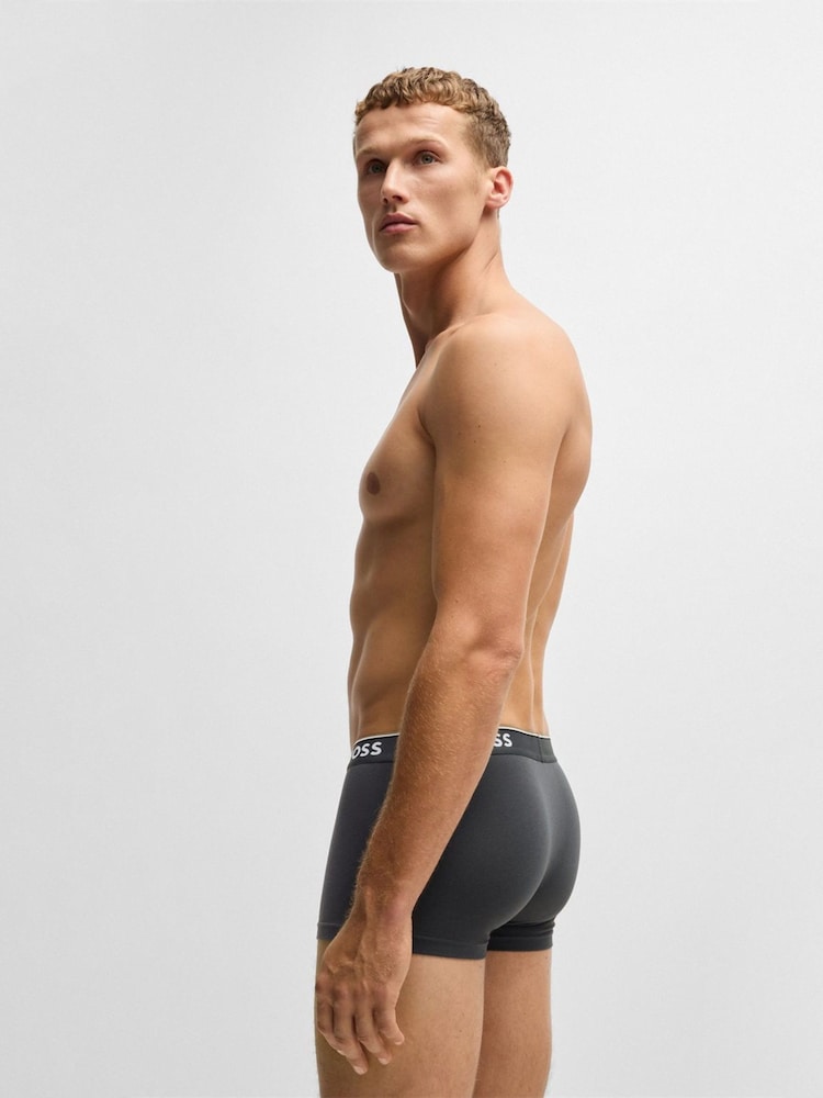 BOSS Navy/Grey/Blue Power Stretch Cotton 3 Pack Boxers - Image 3 of 7