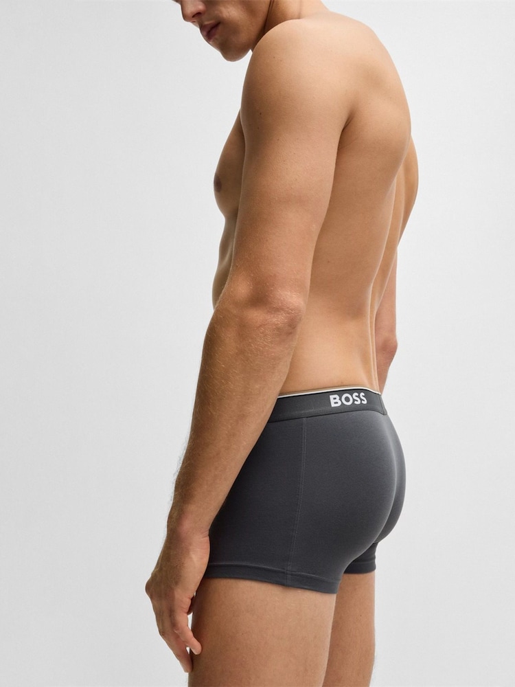 BOSS Navy/Grey/Blue Power Stretch Cotton 3 Pack Boxers - Image 4 of 7