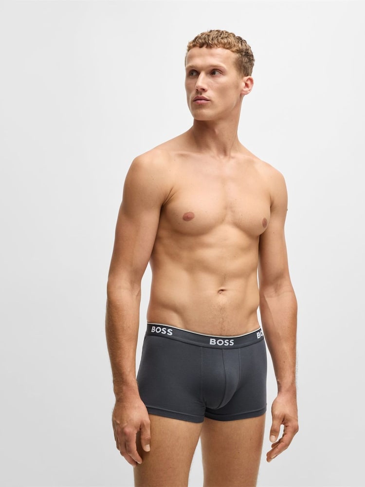 BOSS Navy/Grey/Blue Power Stretch Cotton 3 Pack Boxers - Image 5 of 7