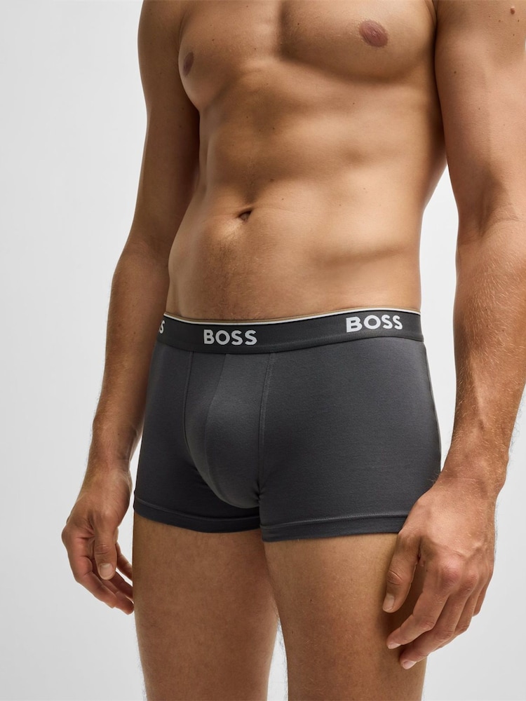 BOSS Navy/Grey/Blue Power Stretch Cotton 3 Pack Boxers - Image 6 of 7