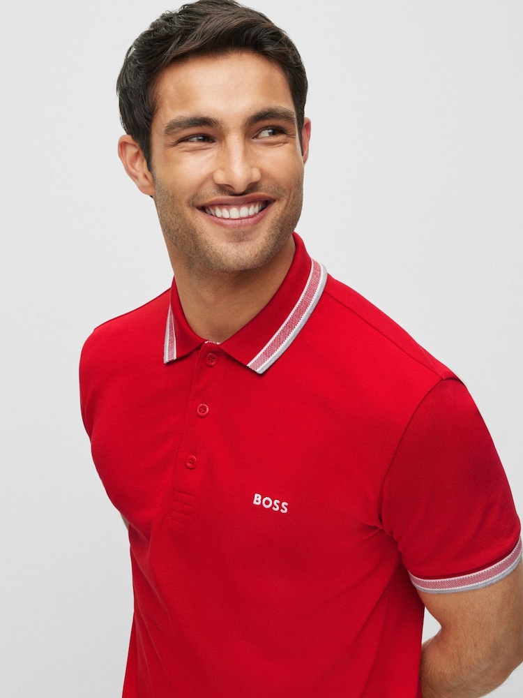 BOSS Red Tipped Paddy 100% Cotton Polo Shirt - Image 4 of 8