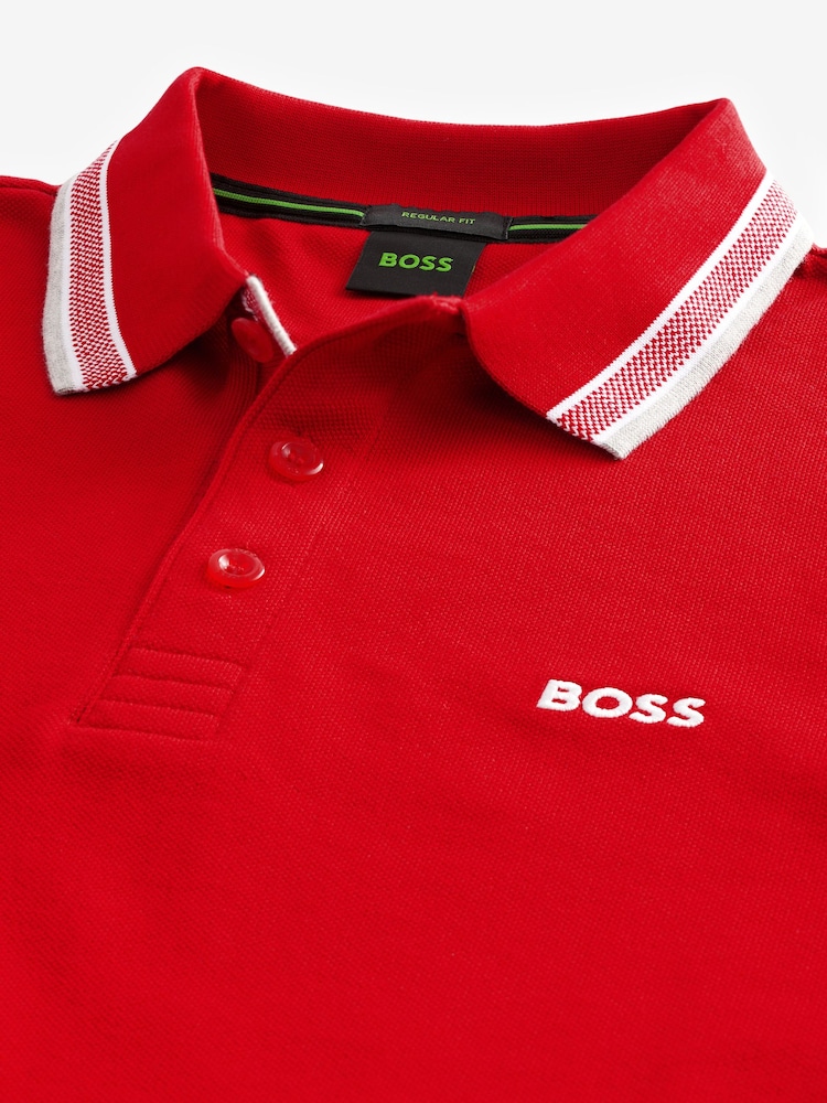 BOSS Red Tipped Paddy 100% Cotton Polo Shirt - Image 6 of 8