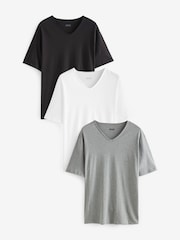 BOSS Grey/White/Black V-Neck Classic 100% Cotton T-Shirts 3 Pack - Image 1 of 4