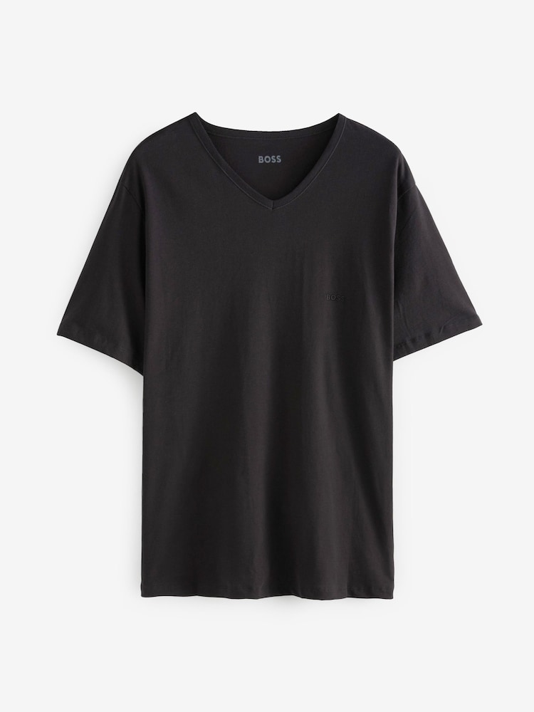 BOSS Grey/White/Black V-Neck Classic 100% Cotton T-Shirts 3 Pack - Image 2 of 4