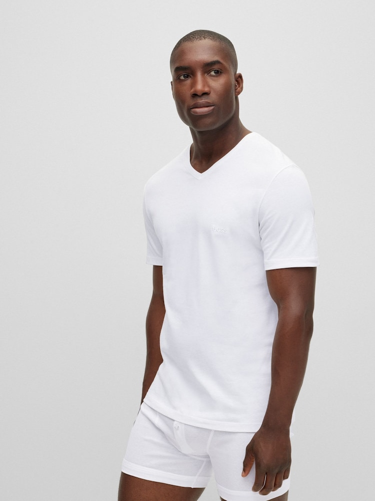 BOSS Grey/White/Black V-Neck Classic Cotton T-Shirts 3 Pack - Image 2 of 8 BOSS Grey/White/Black V-Neck Classic Cotton T-Shirts 3 Pack - Image 2 of 8