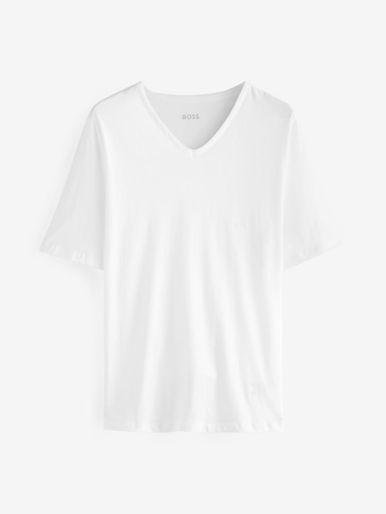 BOSS Grey/White/Black V-Neck Classic 100% Cotton T-Shirts 3 Pack - Image 4 of 4
