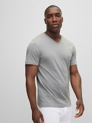 BOSS Grey/White/Black V-Neck Classic Cotton T-Shirts 3 Pack - Image 5 of 8