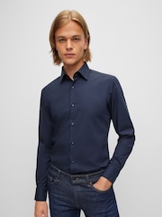 BOSS Light Blue Slim Fit Stretch Poplin Shirt - Image 1 of 6
