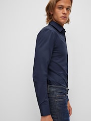 BOSS Light Blue Slim Fit Stretch Poplin Shirt - Image 5 of 6