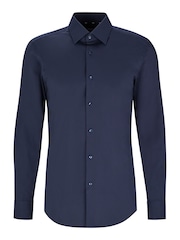 BOSS Light Blue Slim Fit Stretch Poplin Shirt - Image 6 of 6