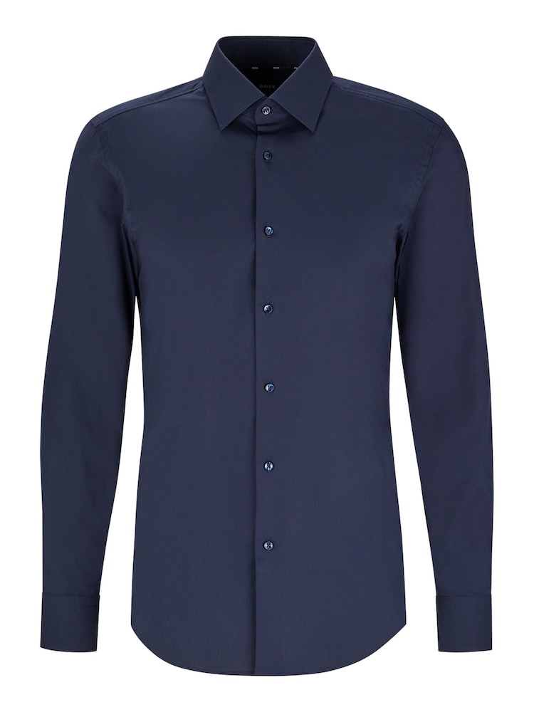 BOSS Light Blue Slim Fit Stretch Poplin Shirt - Image 6 of 6