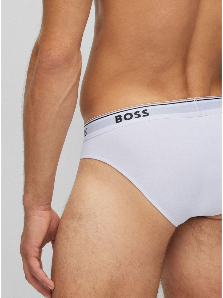 BOSS White Power Stretch Cotton 3 Pack Briefs - Image 4 of 7