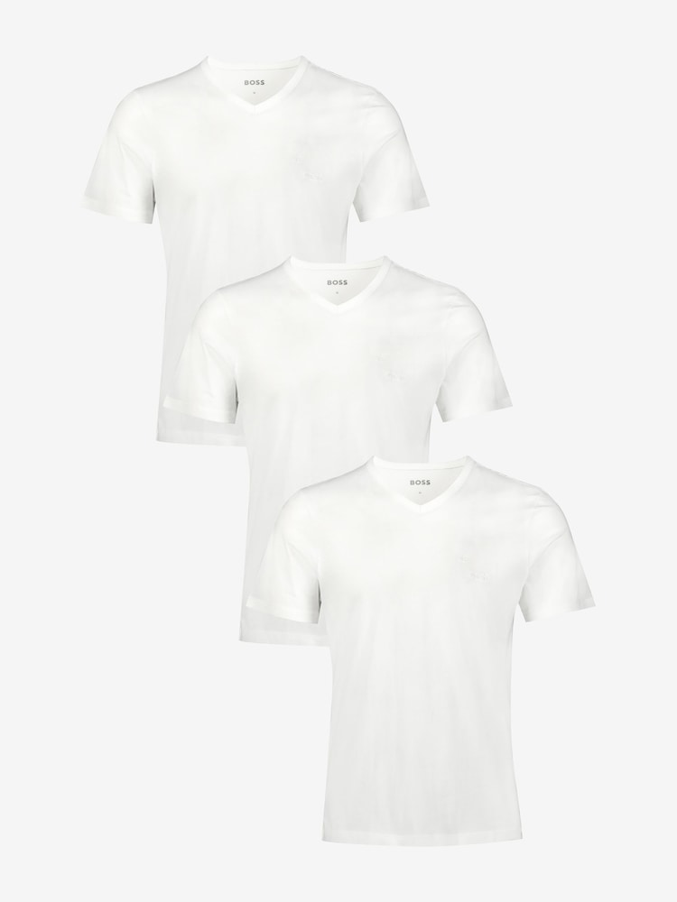 BOSS White Off V-Neck Classic 100% Cotton T-Shirts 3 Pack - Image 1 of 6