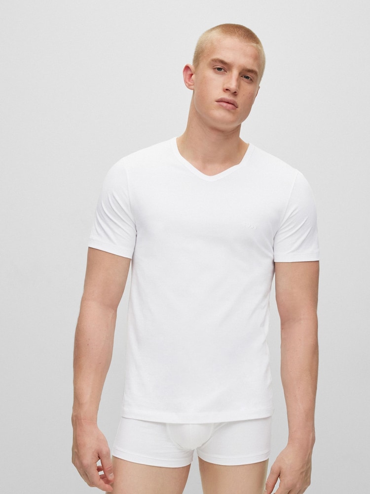 BOSS White Off V-Neck Classic 100% Cotton T-Shirts 3 Pack - Image 2 of 6