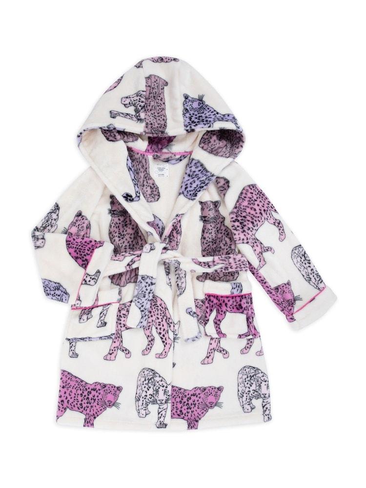 Chelsea Peers White Kids Fleece Leopard Print Dressing Gown - Image 2 of 3