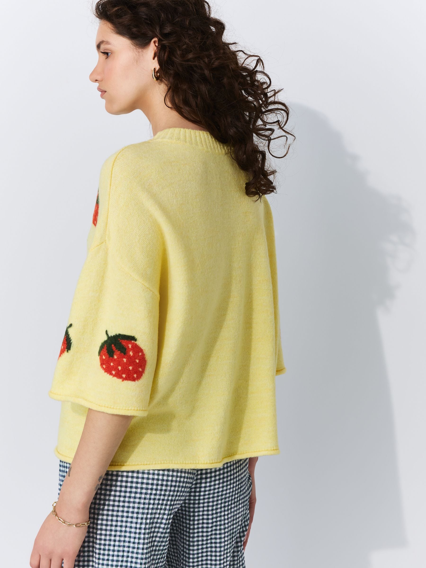 Buy Yellow Strawberry Graphic Print Pattern Knitted Half