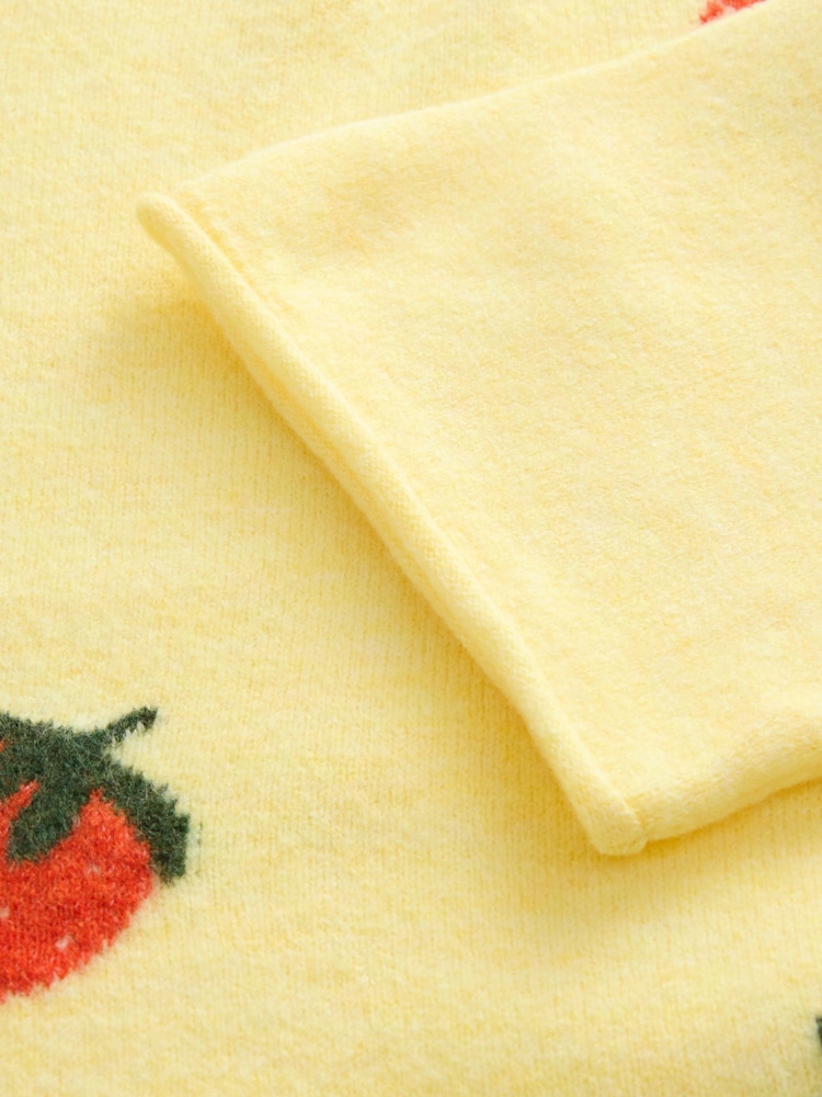 Yellow Strawberry Graphic Print Pattern Knitted Half Sleeve Top - Image 7 of 7