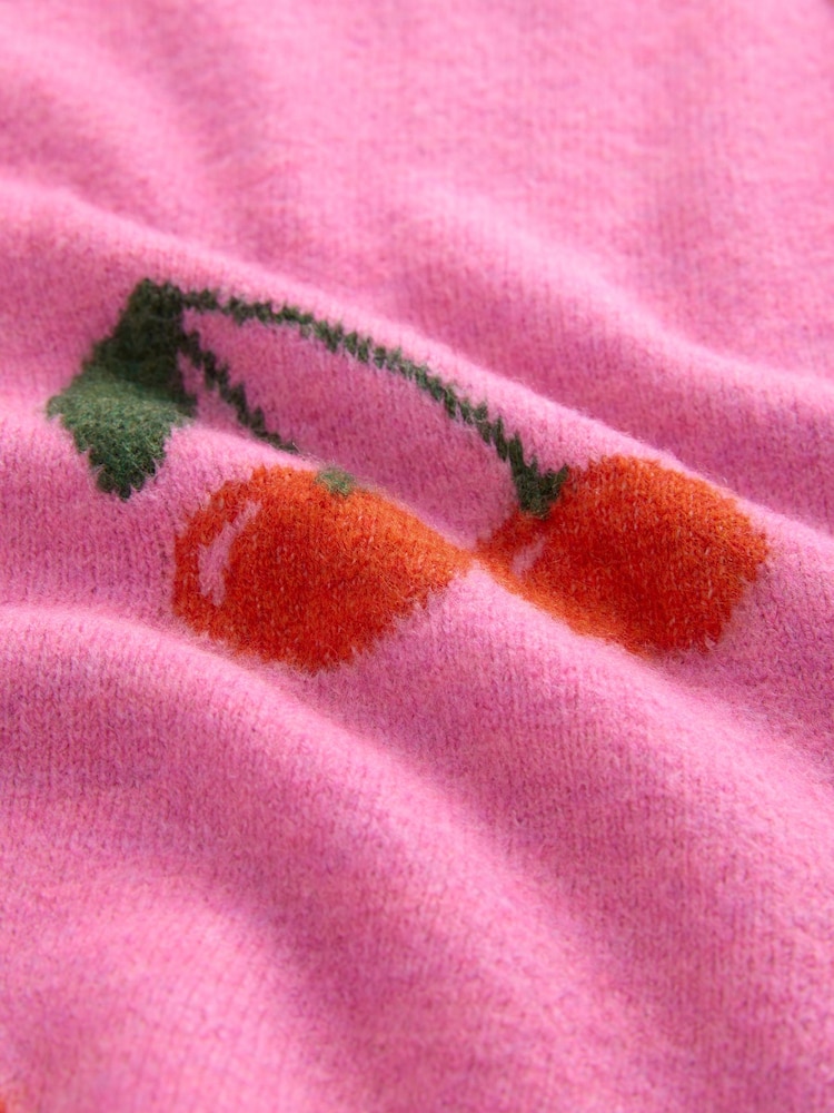 Pink Cherry Graphic Print Pattern Knitted Half Sleeve Top - Image 2 of 3