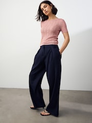 Pink Blush Lace Mesh Crew Neck Short Sleeve Sparkle T-Shirt - Image 2 of 8