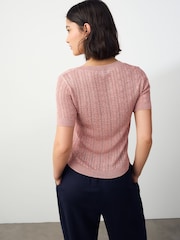 Pink Blush Lace Mesh Crew Neck Short Sleeve Sparkle T-Shirt - Image 4 of 8