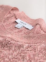 Pink Blush Lace Mesh Crew Neck Short Sleeve Sparkle T-Shirt - Image 7 of 8