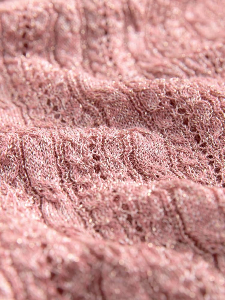 Pink Blush Lace Mesh Crew Neck Short Sleeve Sparkle T-Shirt - Image 8 of 8