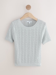 Plateado - Lace Mesh Crew Neck Short Sleeve Sparkle T-Shirt - Imagen 6 de 9