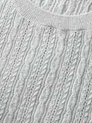 Plateado - Lace Mesh Crew Neck Short Sleeve Sparkle T-Shirt - Imagen 7 de 9