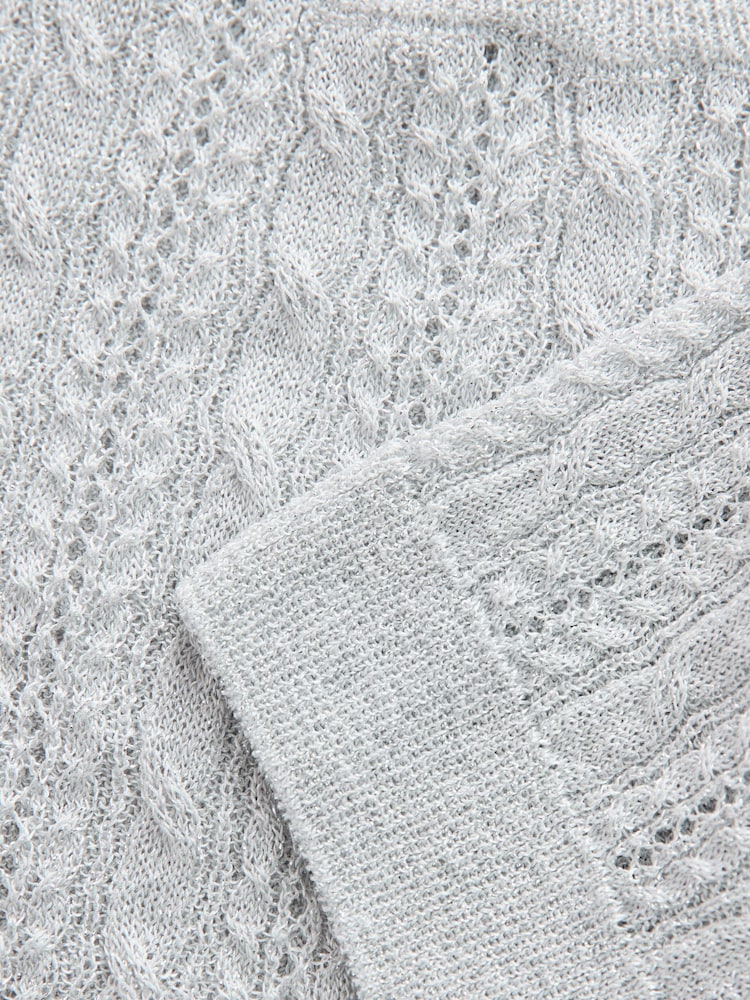 Plateado - Lace Mesh Crew Neck Short Sleeve Sparkle T-Shirt - Imagen 9 de 9