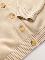 Neutral Stone 100% Cotton Washed Crew Neck Cardigan - Image 2 of 3