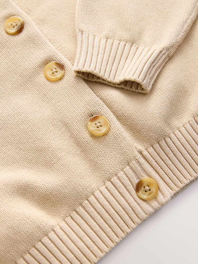 Neutral Stone 100% Cotton Washed Crew Neck Cardigan - Image 2 of 3