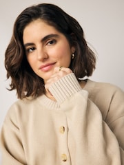 Neutral Stone Cotton Washed Crew Neck Cardigan - Image 4 of 7