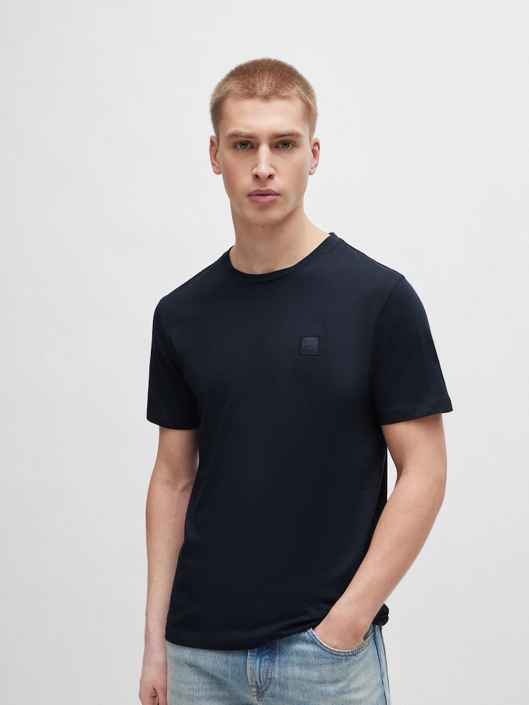 BOSS Blue Relaxed Fit Tales Logo Patch Jersey T-Shirt - Image 1 of 5