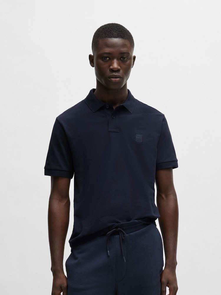 BOSS Navy Slim Fit Passenger Logo Patch Pique Polo Shirt - Image 1 of 5