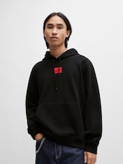 HUGO Black Logo Label Cotton Terry Hoodie - Image 1 of 5