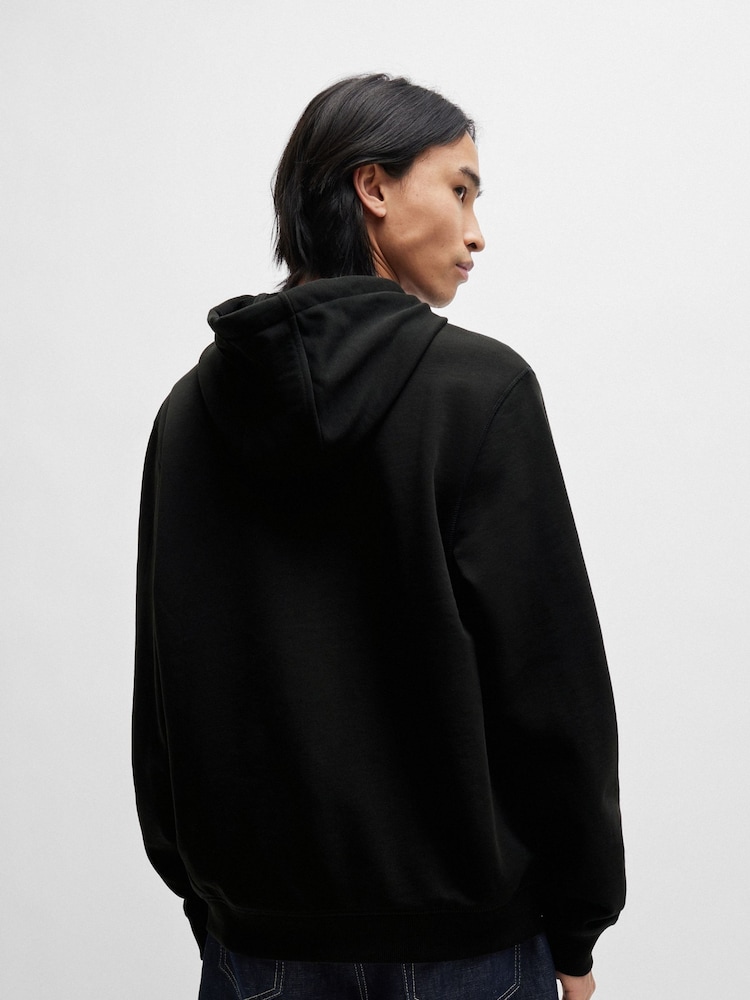 HUGO Black Logo Label Cotton Terry Hoodie - Image 2 of 5