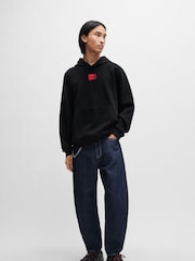HUGO Black Logo Label Cotton Terry Hoodie - Image 3 of 5