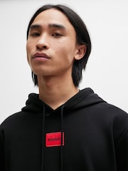 HUGO Black Logo Label Cotton Terry Hoodie - Image 4 of 5
